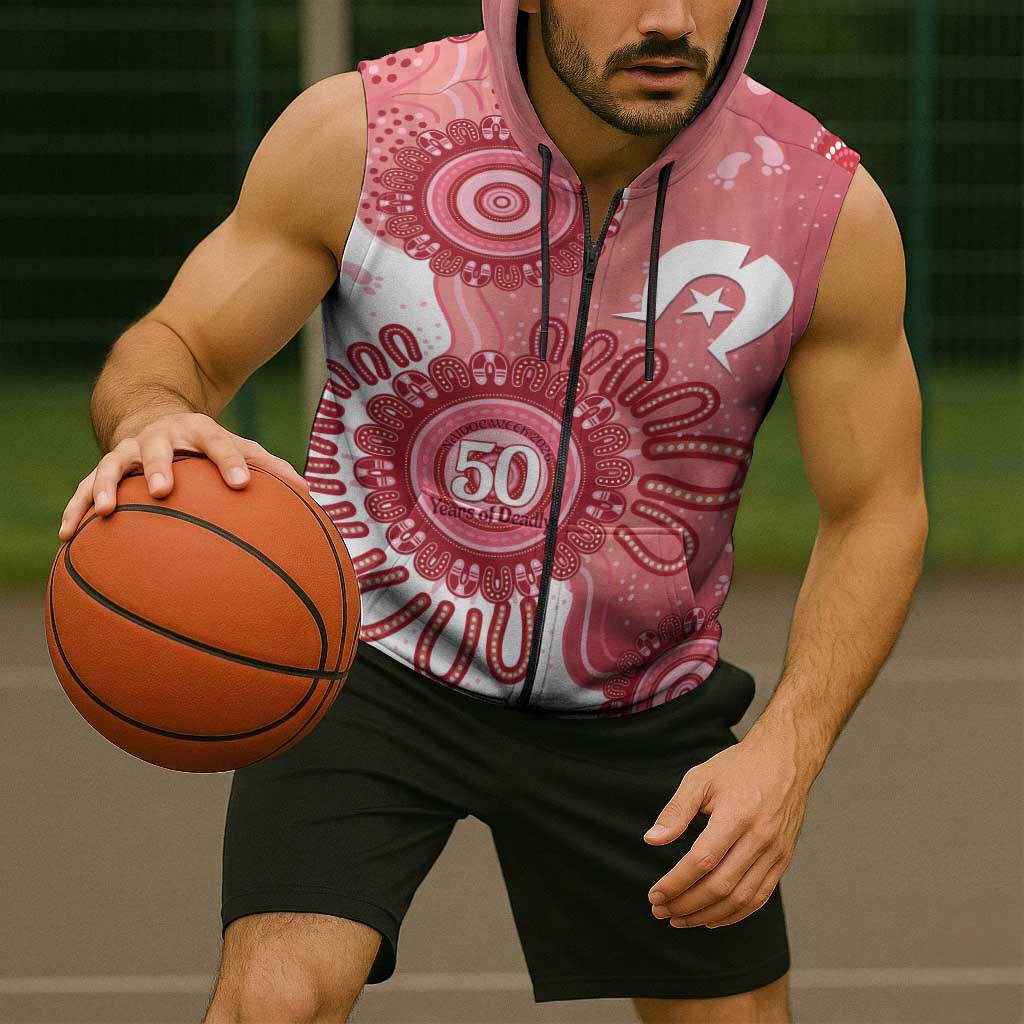 NAIDOC Week 2026 Sleeveless Zip Hoodie 50 Years Deadly Dhari Pink Aboriginal Art