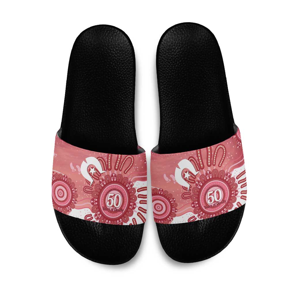 NAIDOC Week 2026 Slide Sandals 50 Years Deadly Dhari Pink Aboriginal Art