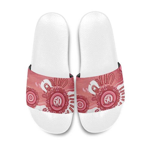NAIDOC Week 2026 Slide Sandals 50 Years Deadly Dhari Pink Aboriginal Art