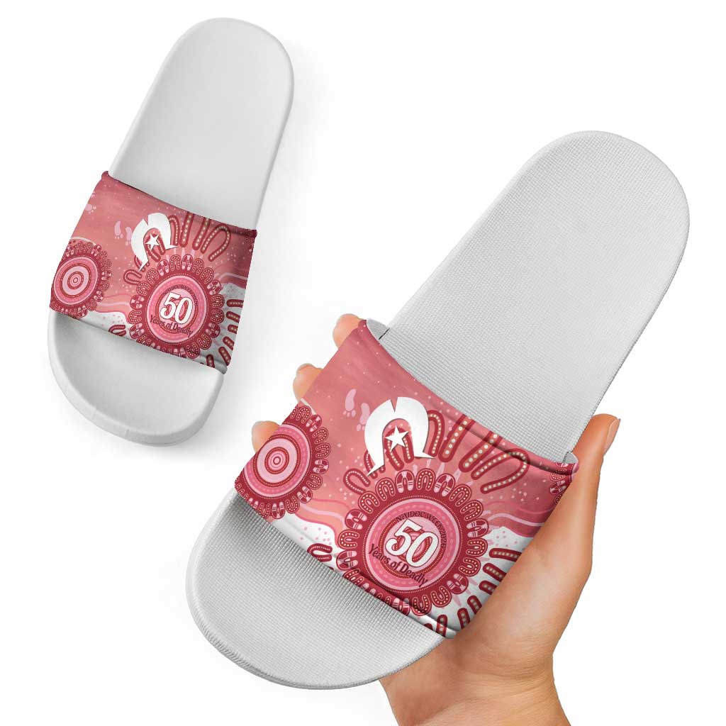 NAIDOC Week 2026 Slide Sandals 50 Years Deadly Dhari Pink Aboriginal Art