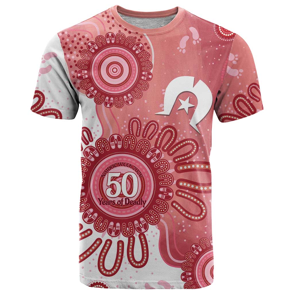 NAIDOC Week 2026 T Shirt 50 Years Deadly Dhari Pink Aboriginal Art