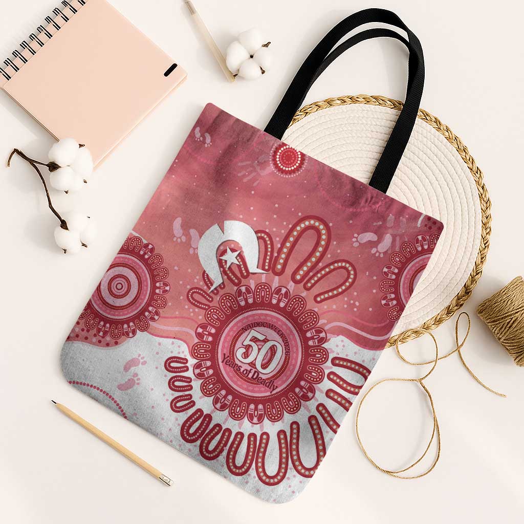 NAIDOC Week 2026 Tote Bag 50 Years Deadly Dhari Pink Aboriginal Art