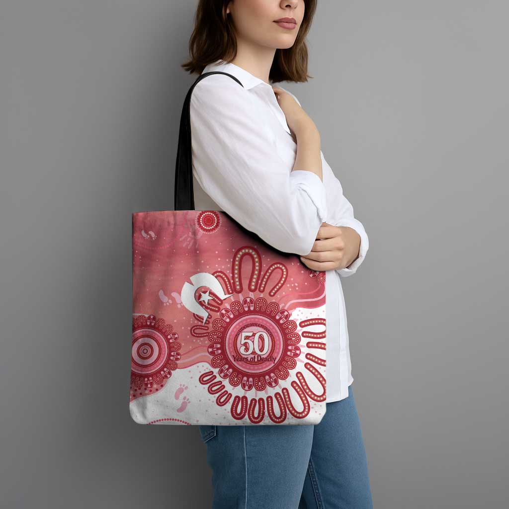 NAIDOC Week 2026 Tote Bag 50 Years Deadly Dhari Pink Aboriginal Art