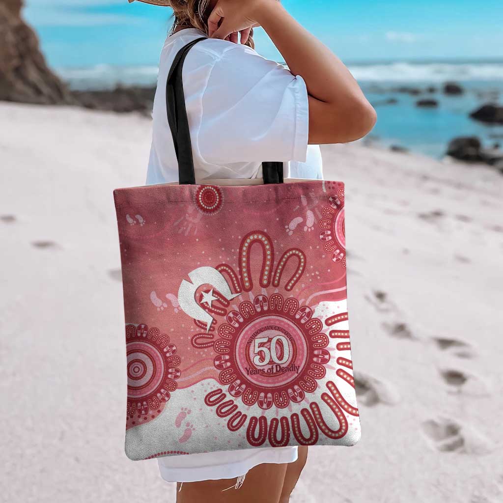 NAIDOC Week 2026 Tote Bag 50 Years Deadly Dhari Pink Aboriginal Art