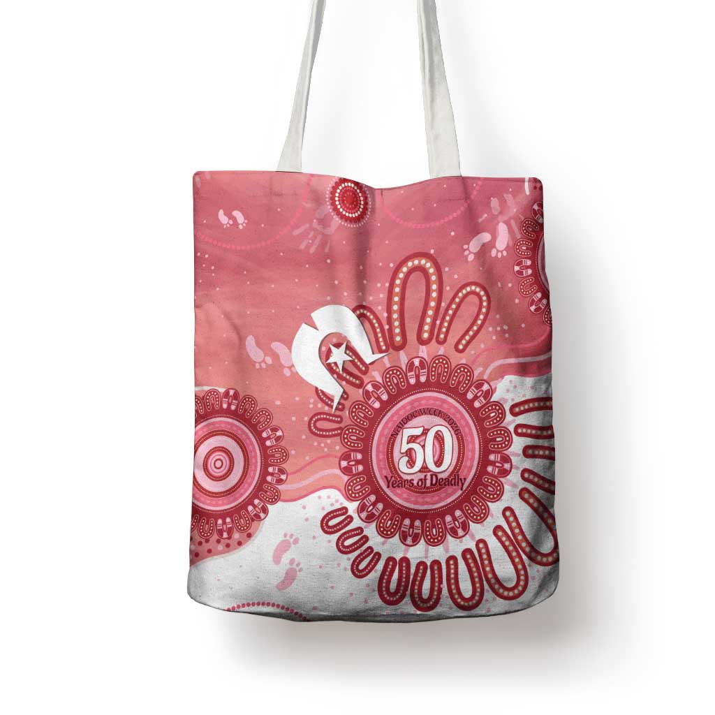 NAIDOC Week 2026 Tote Bag 50 Years Deadly Dhari Pink Aboriginal Art