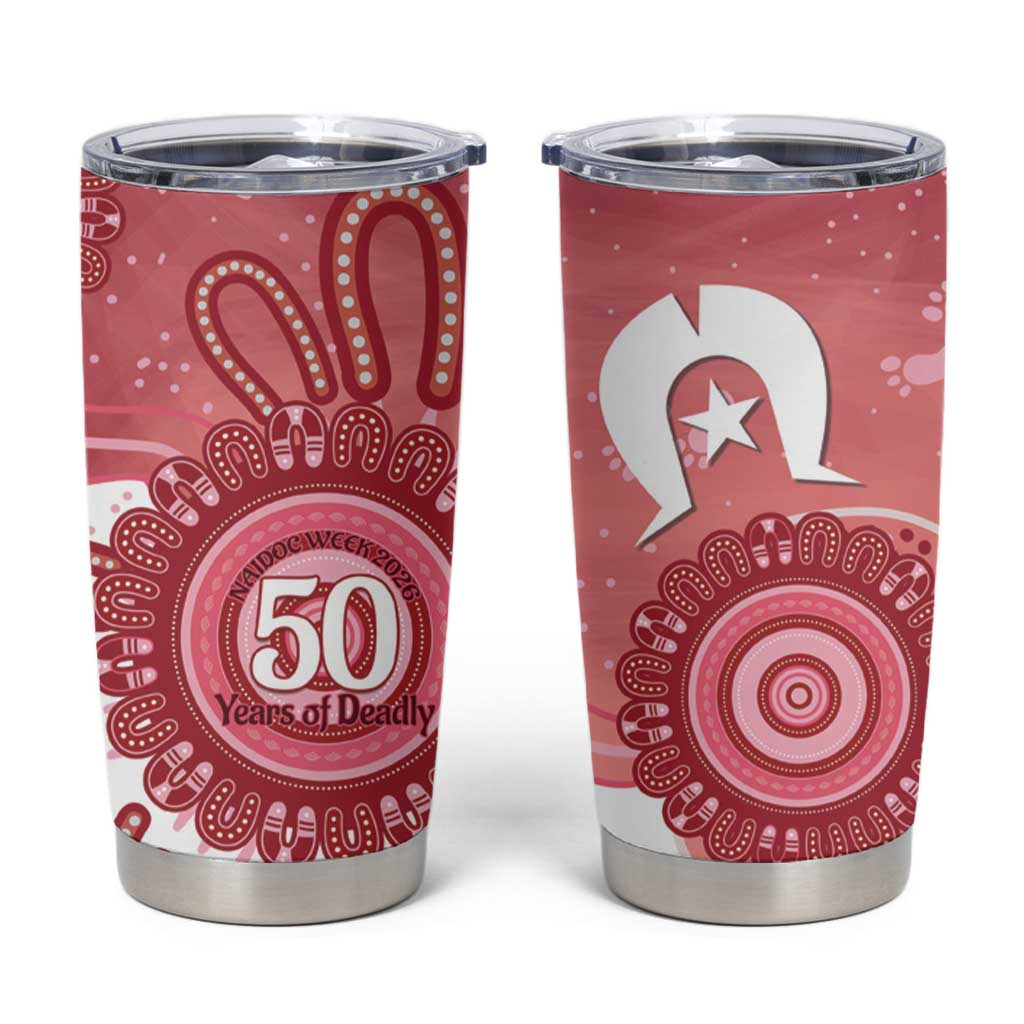 NAIDOC Week 2026 Tumbler Cup 50 Years Deadly Dhari Pink Aboriginal Art