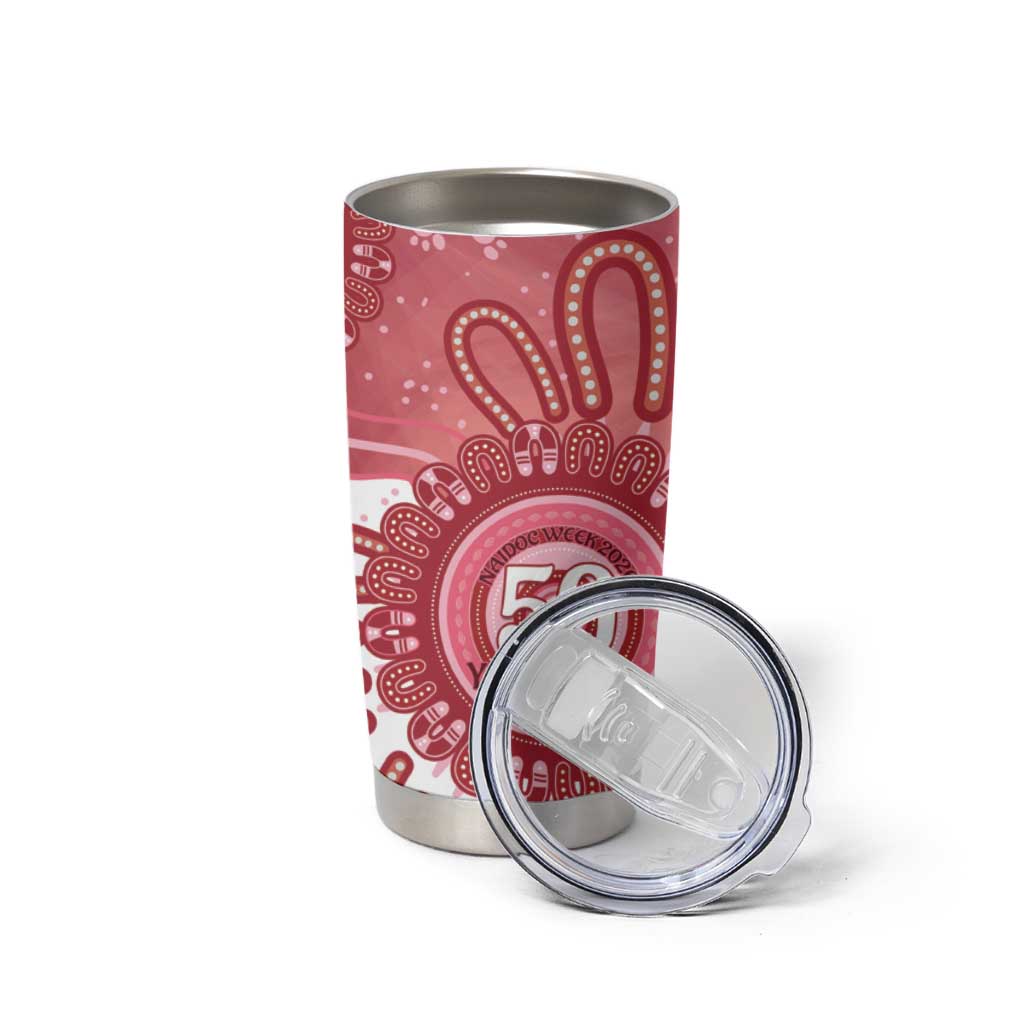 NAIDOC Week 2026 Tumbler Cup 50 Years Deadly Dhari Pink Aboriginal Art
