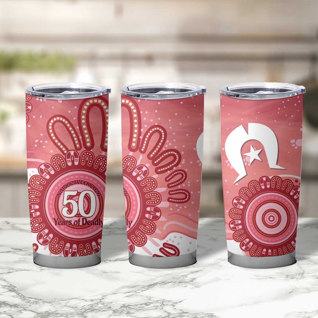 NAIDOC Week 2026 Tumbler Cup 50 Years Deadly Dhari Pink Aboriginal Art