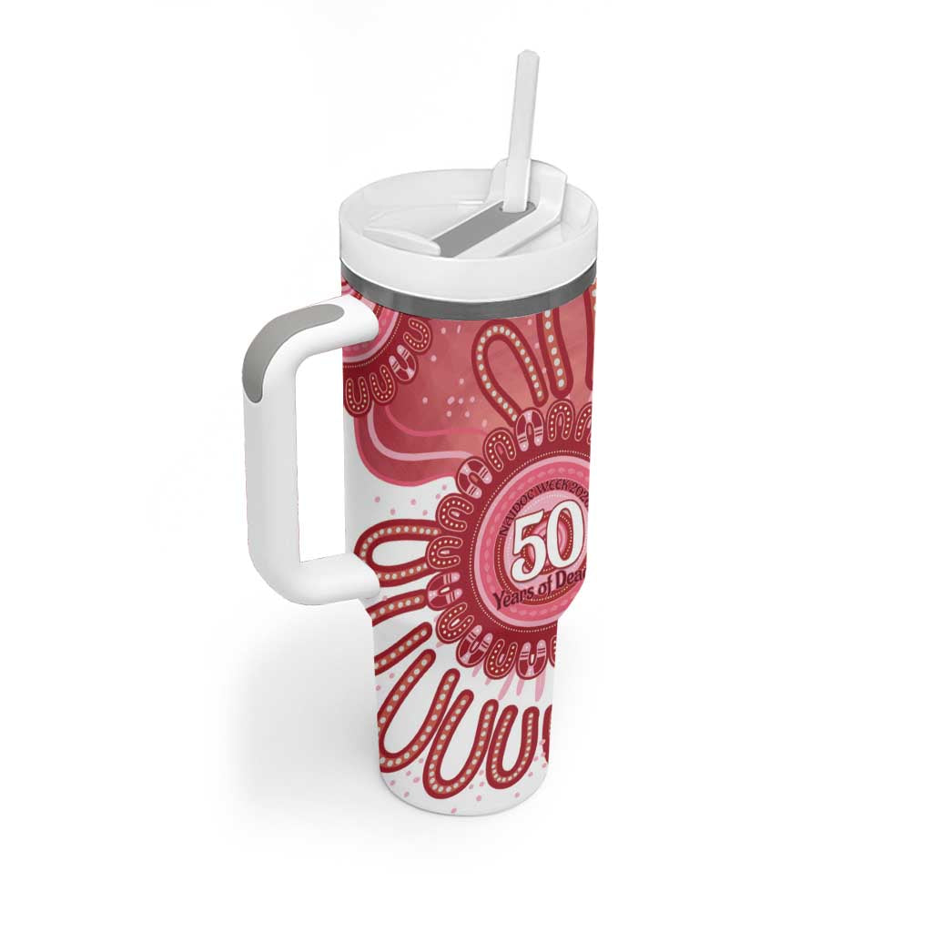 NAIDOC Week 2026 Tumbler With Handle 50 Years Deadly Dhari Pink Aboriginal Art