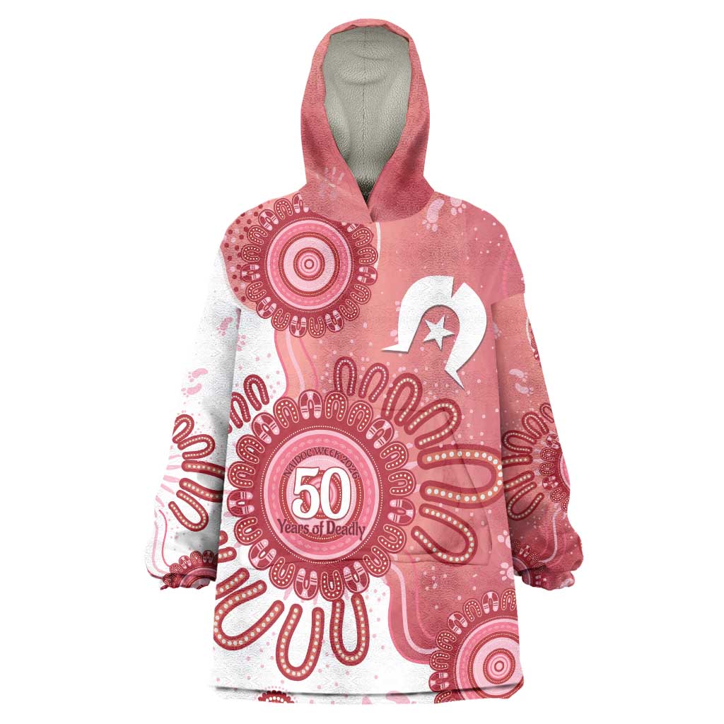NAIDOC Week 2026 Wearable Blanket Hoodie 50 Years Deadly Dhari Pink Aboriginal Art