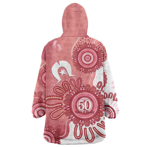 NAIDOC Week 2026 Wearable Blanket Hoodie 50 Years Deadly Dhari Pink Aboriginal Art
