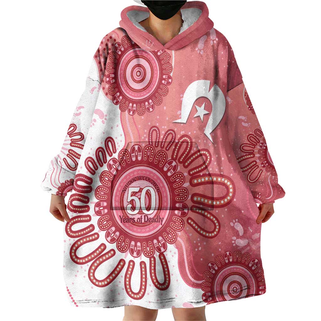 NAIDOC Week 2026 Wearable Blanket Hoodie 50 Years Deadly Dhari Pink Aboriginal Art
