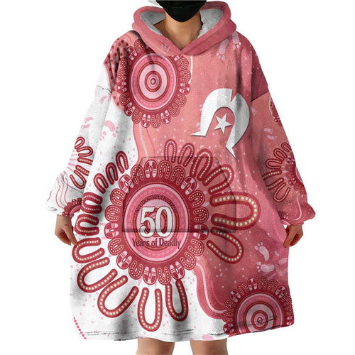 NAIDOC Week 2026 Wearable Blanket Hoodie 50 Years Deadly Dhari Pink Aboriginal Art