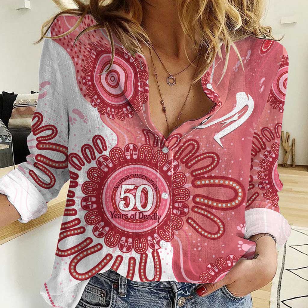 NAIDOC Week 2026 Women Casual Shirt 50 Years Deadly Dhari Pink Aboriginal Art