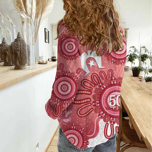 NAIDOC Week 2026 Women Casual Shirt 50 Years Deadly Dhari Pink Aboriginal Art