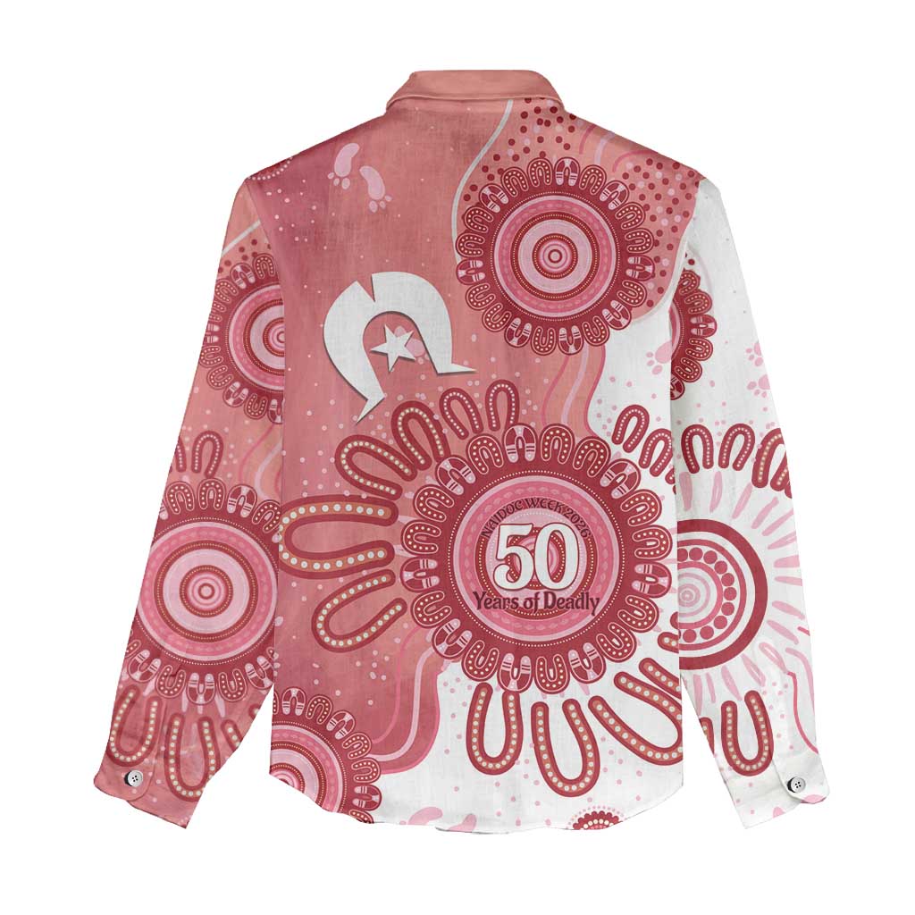 NAIDOC Week 2026 Women Casual Shirt 50 Years Deadly Dhari Pink Aboriginal Art