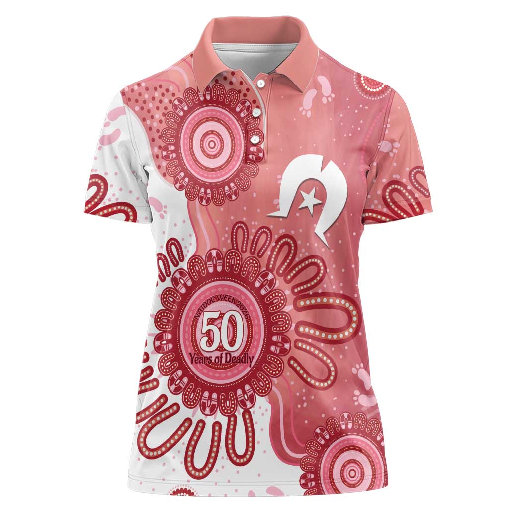 NAIDOC Week 2026 Women Polo Shirt 50 Years Deadly Dhari Pink Aboriginal Art