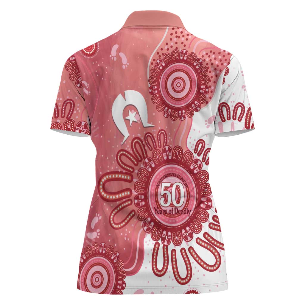 NAIDOC Week 2026 Women Polo Shirt 50 Years Deadly Dhari Pink Aboriginal Art