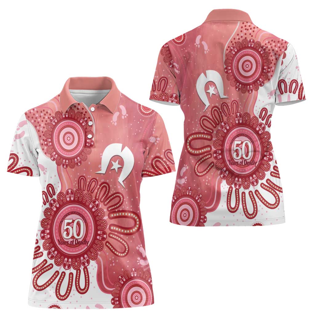 NAIDOC Week 2026 Women Polo Shirt 50 Years Deadly Dhari Pink Aboriginal Art