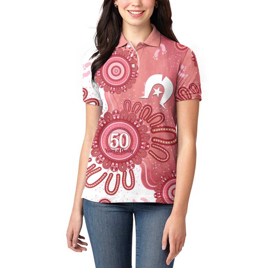 NAIDOC Week 2026 Women Polo Shirt 50 Years Deadly Dhari Pink Aboriginal Art