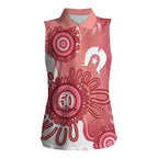 NAIDOC Week 2026 Women Sleeveless Polo Shirt 50 Years Deadly Dhari Pink Aboriginal Art