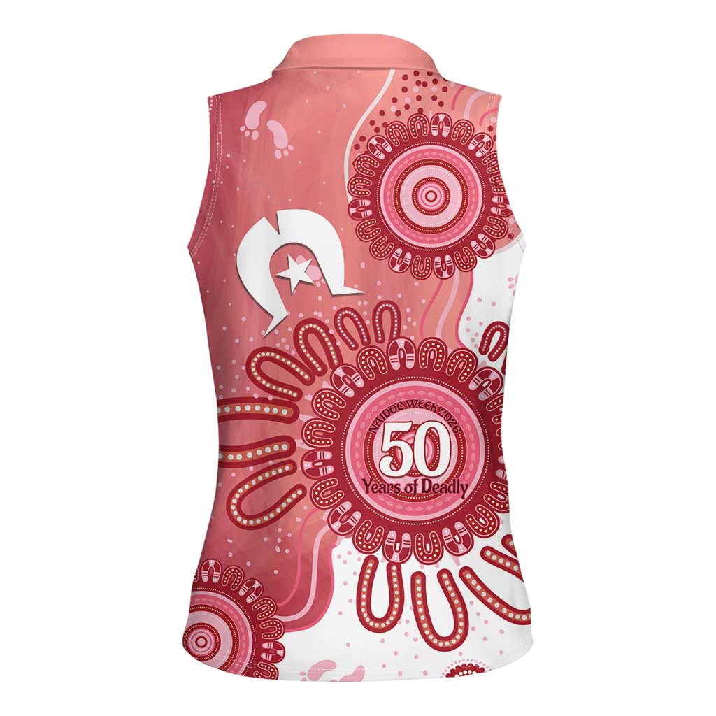 NAIDOC Week 2026 Women Sleeveless Polo Shirt 50 Years Deadly Dhari Pink Aboriginal Art