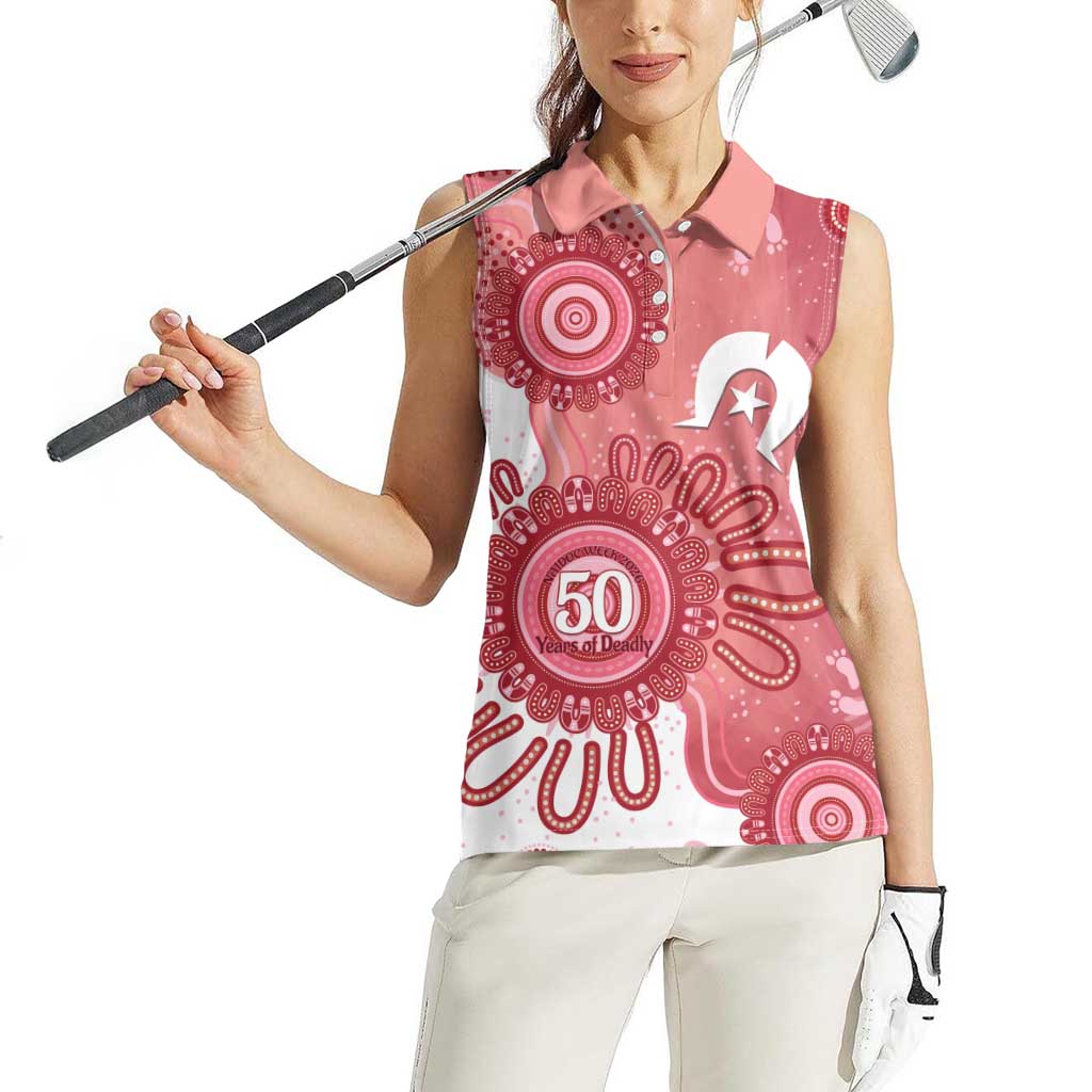 NAIDOC Week 2026 Women Sleeveless Polo Shirt 50 Years Deadly Dhari Pink Aboriginal Art