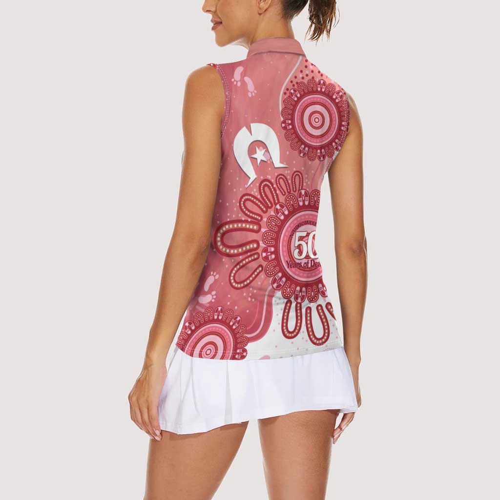 NAIDOC Week 2026 Women Sleeveless Polo Shirt 50 Years Deadly Dhari Pink Aboriginal Art