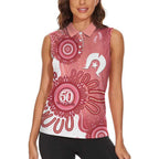 NAIDOC Week 2026 Women Sleeveless Polo Shirt 50 Years Deadly Dhari Pink Aboriginal Art