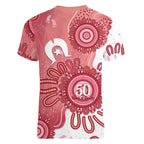NAIDOC Week 2026 Women V-Neck T-Shirt 50 Years Deadly Dhari Pink Aboriginal Art