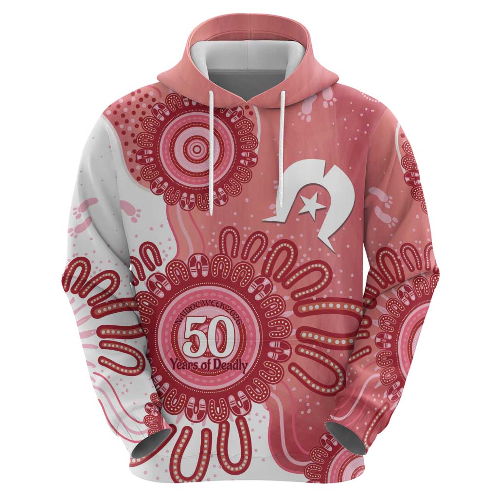 NAIDOC Week 2026 Zip Hoodie 50 Years Deadly Dhari Pink Aboriginal Art
