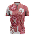 NAIDOC Week 2026 Zipper Polo Shirt 50 Years Deadly Dhari Pink Aboriginal Art
