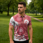 NAIDOC Week 2026 Zipper Polo Shirt 50 Years Deadly Dhari Pink Aboriginal Art