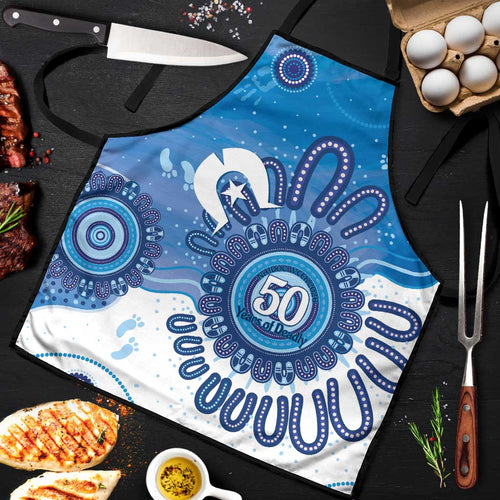 NAIDOC Week 2026 Apron 50 Years Deadly Dhari Blue Aboriginal Art