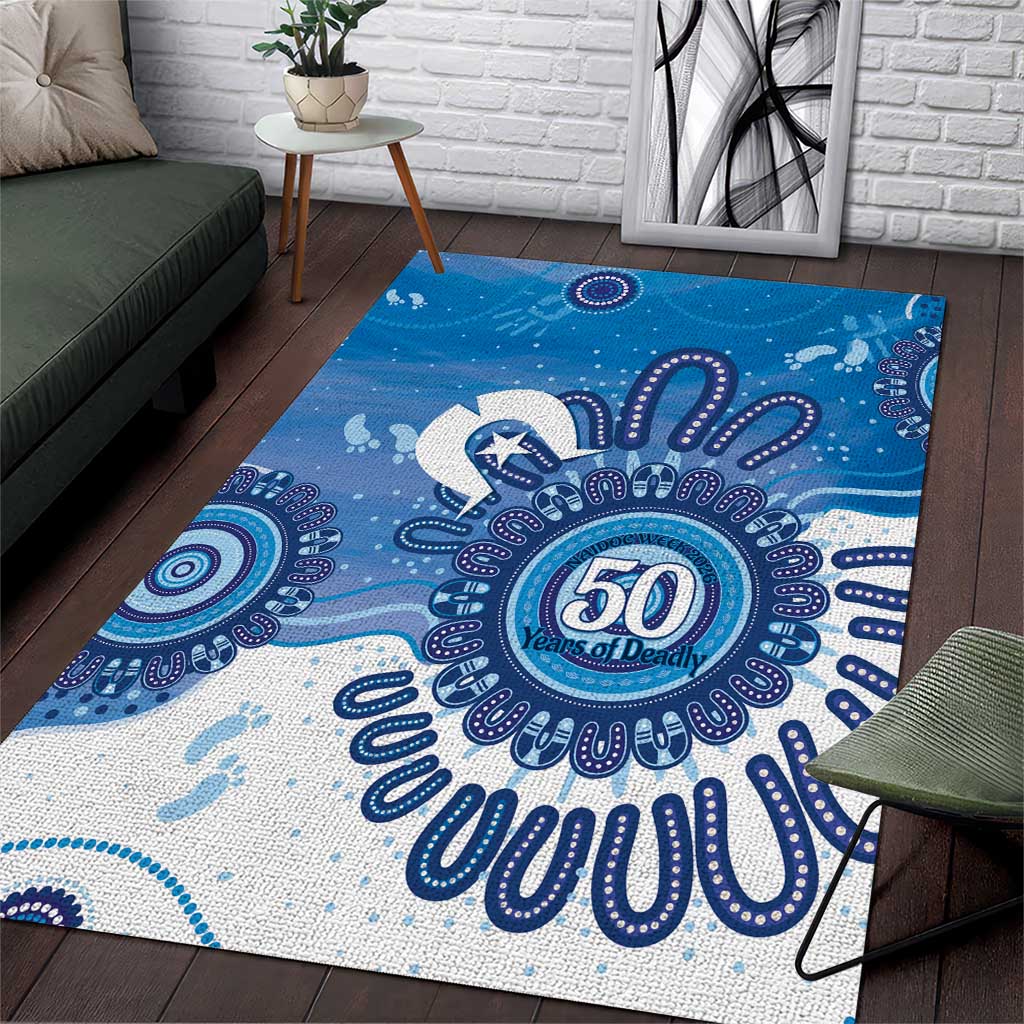 NAIDOC Week 2026 Area Rug 50 Years Deadly Dhari Blue Aboriginal Art