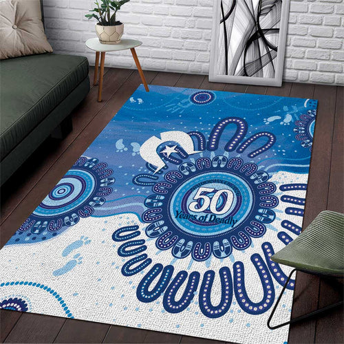 NAIDOC Week 2026 Area Rug 50 Years Deadly Dhari Blue Aboriginal Art