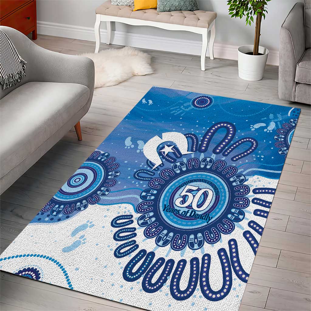 NAIDOC Week 2026 Area Rug 50 Years Deadly Dhari Blue Aboriginal Art
