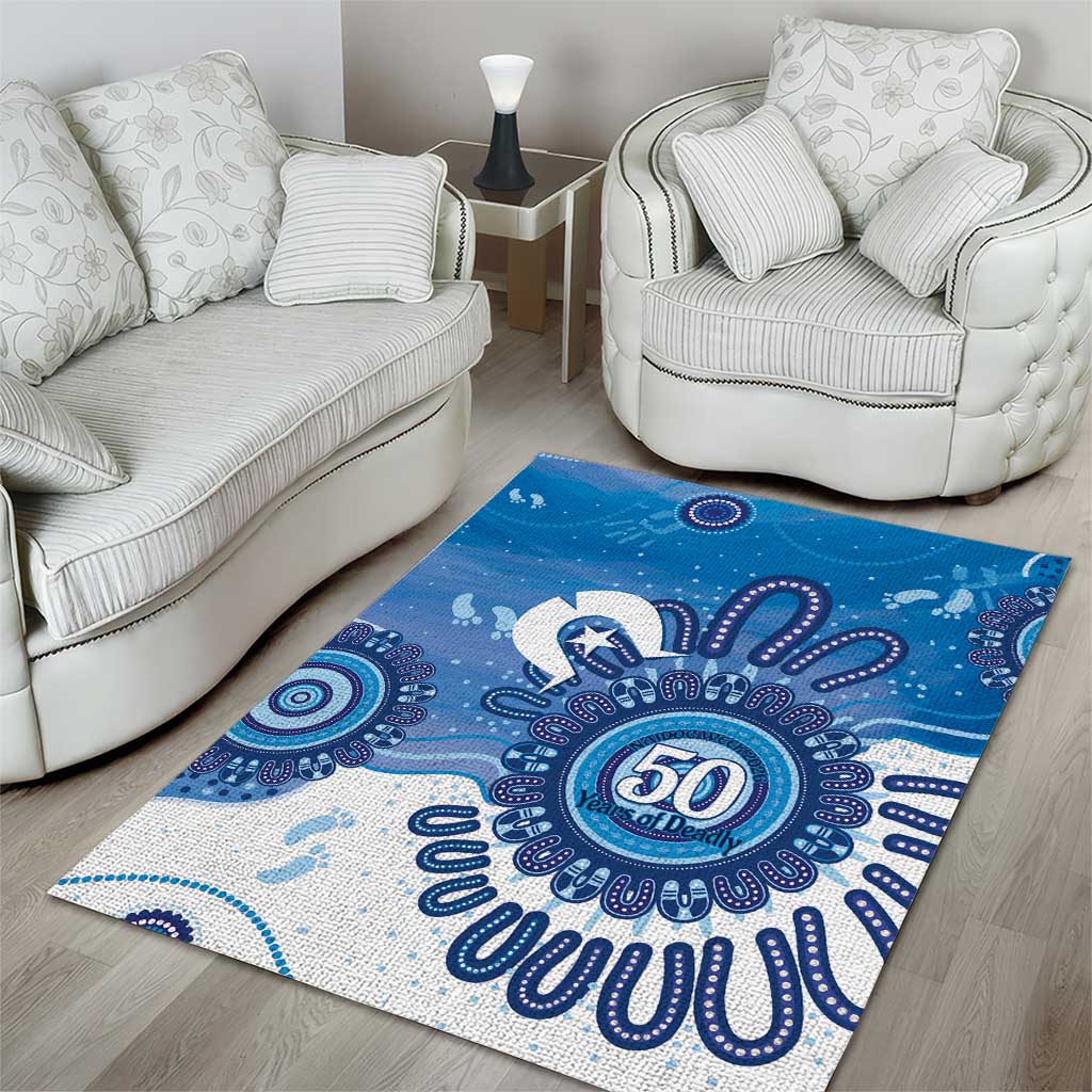 NAIDOC Week 2026 Area Rug 50 Years Deadly Dhari Blue Aboriginal Art