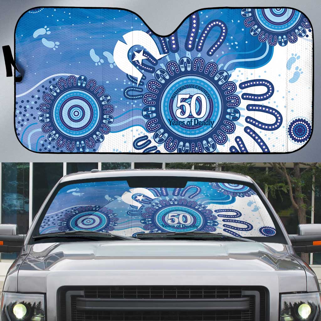 NAIDOC Week 2026 Auto Sun Shade 50 Years Deadly Dhari Blue Aboriginal Art