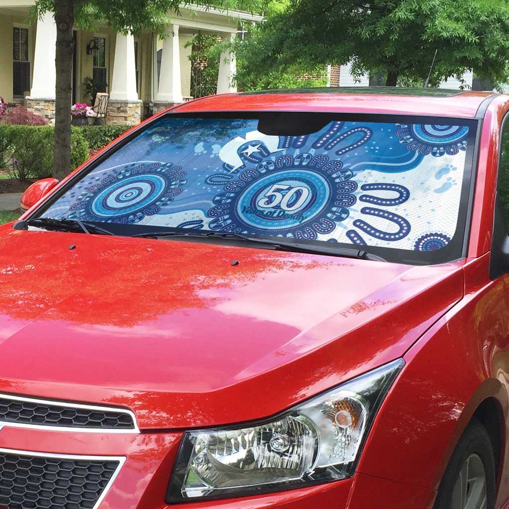 NAIDOC Week 2026 Auto Sun Shade 50 Years Deadly Dhari Blue Aboriginal Art