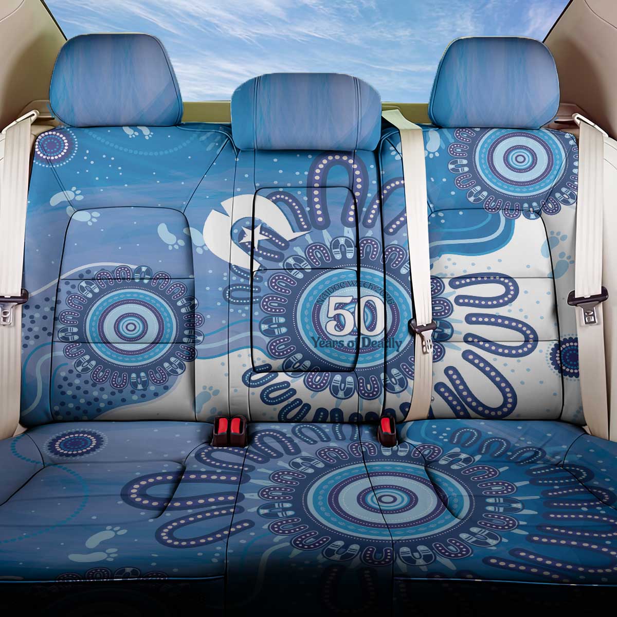 NAIDOC Week 2026 Back Car Seat Cover 50 Years Deadly Dhari Blue Aboriginal Art