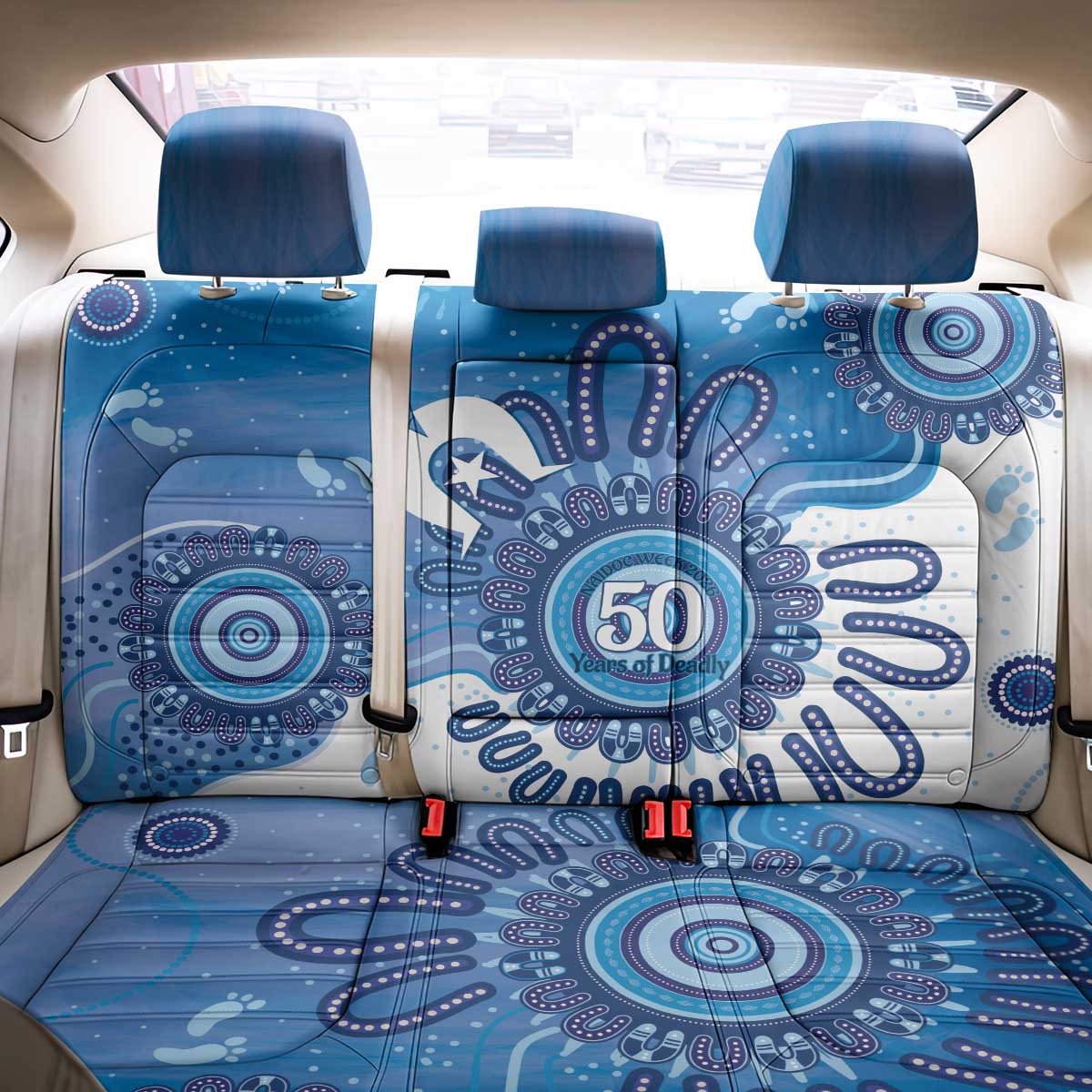 NAIDOC Week 2026 Back Car Seat Cover 50 Years Deadly Dhari Blue Aboriginal Art