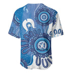 NAIDOC Week 2026 Baseball Jersey 50 Years Deadly Dhari Blue Aboriginal Art