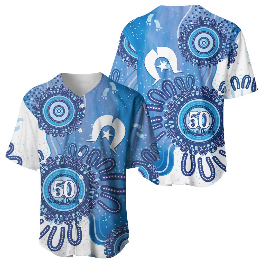 NAIDOC Week 2026 Baseball Jersey 50 Years Deadly Dhari Blue Aboriginal Art