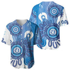 NAIDOC Week 2026 Baseball Jersey 50 Years Deadly Dhari Blue Aboriginal Art