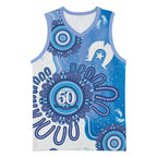 NAIDOC Week 2026 Basketball Jersey 50 Years Deadly Dhari Blue Aboriginal Art