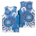 NAIDOC Week 2026 Basketball Jersey 50 Years Deadly Dhari Blue Aboriginal Art