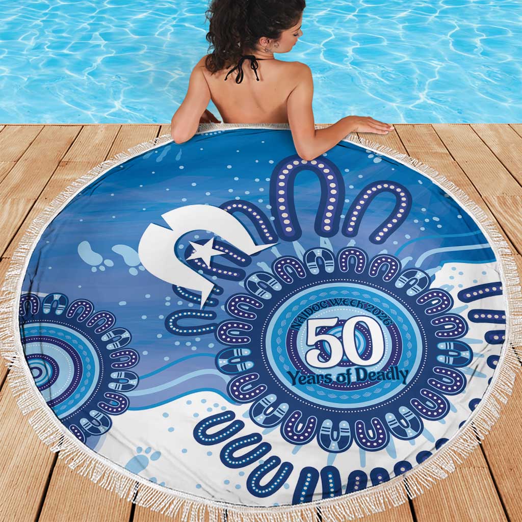 NAIDOC Week 2026 Beach Blanket 50 Years Deadly Dhari Blue Aboriginal Art
