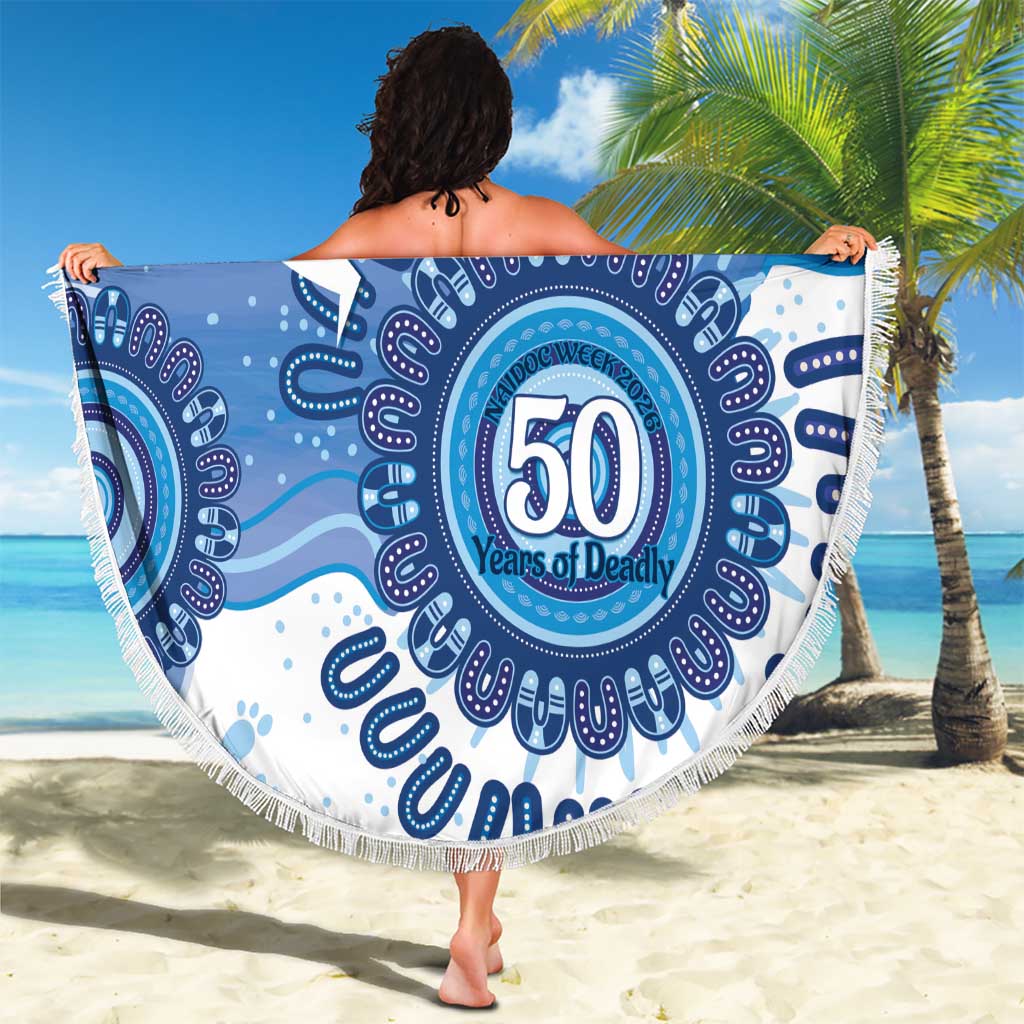 NAIDOC Week 2026 Beach Blanket 50 Years Deadly Dhari Blue Aboriginal Art