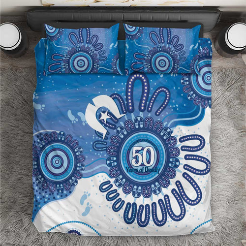 NAIDOC Week 2026 Bedding Set 50 Years Deadly Dhari Blue Aboriginal Art
